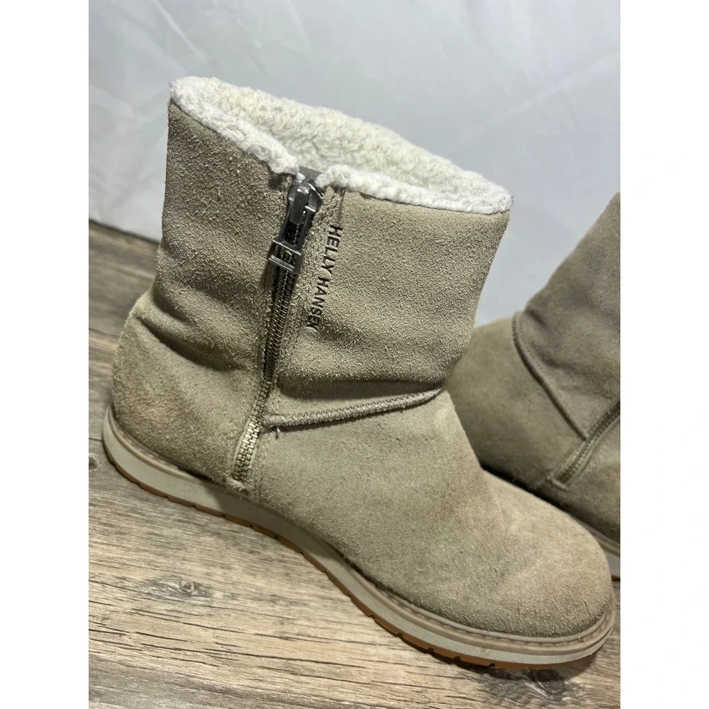Helly Hansen Shearling Suede‎ Ankle Boots Women's 7.5 Taupe Winter Zip Lined